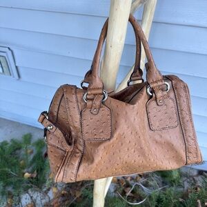 Guess Tan Ostrich Leather Textured Hobo Bag